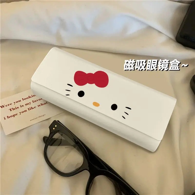 Kawaii Hello Kitty Glasses Case Cartoon Cute Portable Anti-Pressure and Anti-Fall Myopia Eye Box Sunglasses Storage Box