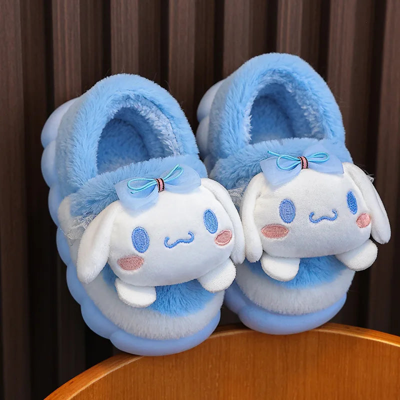 Sweet Family Winter Warm Slippers Cute Kawaii Sandals Kuromi My Melody Hello Kitty Soft Sole Shoes