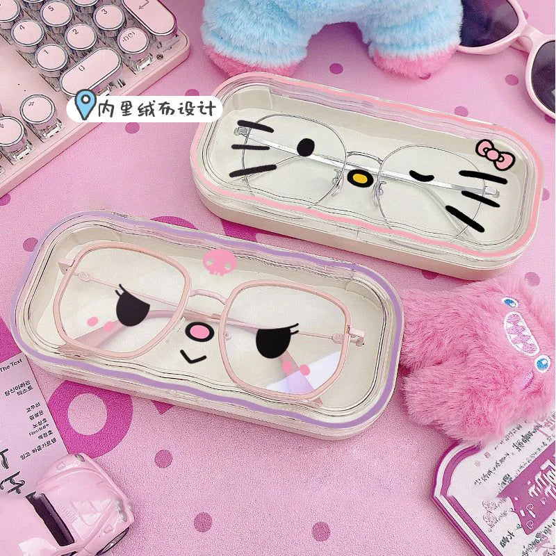 New Hello Kitty Glasses Case Kuromi Storage Box Anime Kawaii Cartoon Transparent Sunglasses Protective Case Gift for Girl