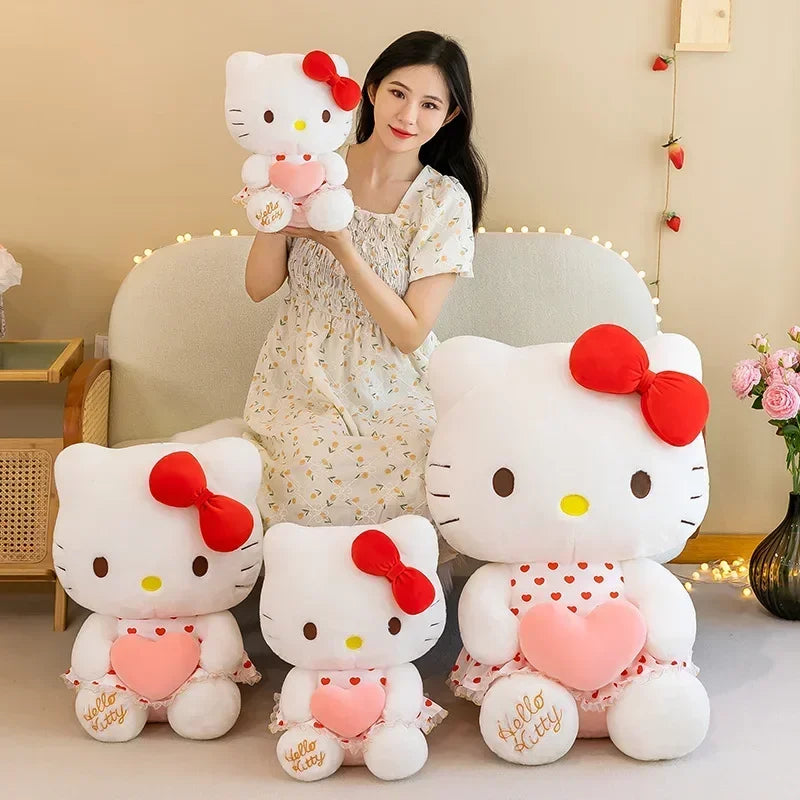 New Cartoon Anime Sheer Dress Hello Kitty Plush Doll Big Cute Room Decoration Plush Toy Sleeping Pillow Kawaii Soft Toy