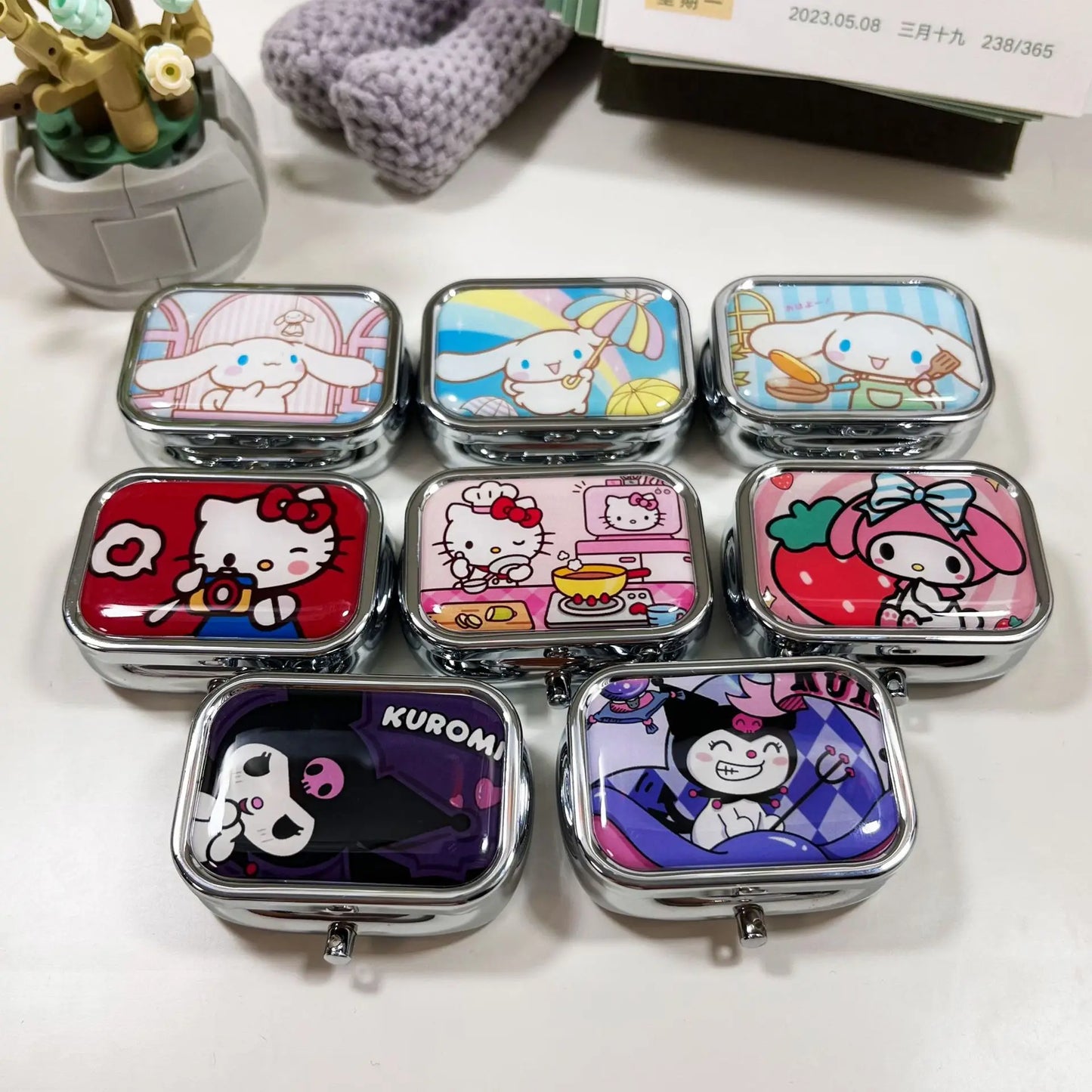 Hello Kitty Portable Jewelry Box with HD Mirror Mini Sealed Sub package Box Cute Cartoon Travel Storage Box