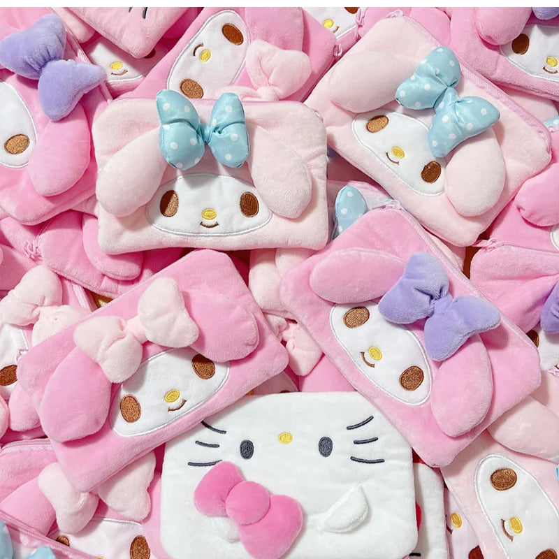 hello kitty cute my melody Melody plush toy coin purse storage bag polka dot bow anime girl birthday gift 16cm wholesale