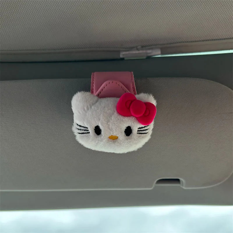 Kawaii Charms Plush Hello Kitty Car Sunglasses Clip Cartoon Creative Pink Eye Clip Storage Birthday Gift Decoration Cute