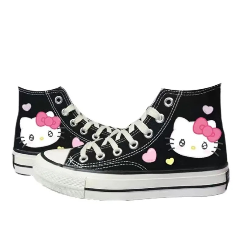 Hello Kitty Print Korean Version High Top Canvas Shoes Lolita Cartoon Boys and Girls Student Casual Shoes Kids Sneakers