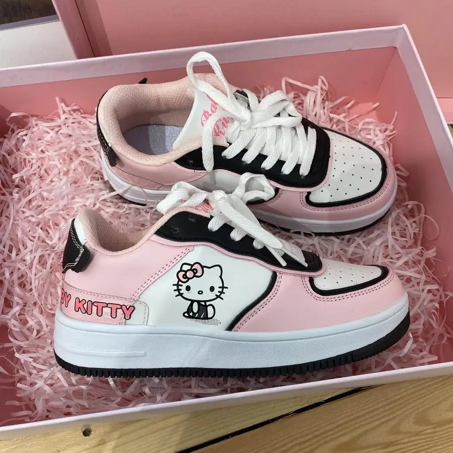 Hello Kitty Sneakers Kawaii Women's Shoes Fashion Breathable Sneaker Leather Cartoon Cute Girls Skateboard Spring/autumn