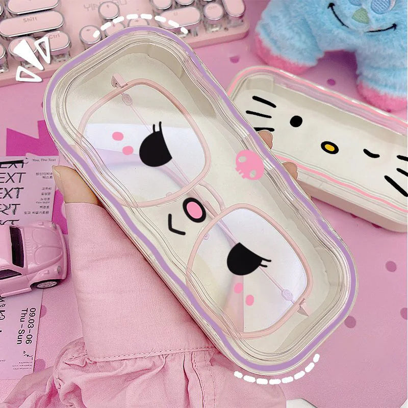 New Hello Kitty Glasses Case Kuromi Storage Box Anime Kawaii Cartoon Transparent Sunglasses Protective Case Gift for Girl