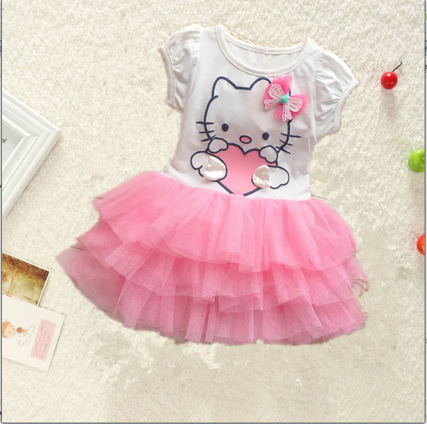 Children Clothing Hello Kitty Princess Dresses For Girls Summer Short Sleeved Mesh Dress Carnival Party Prom Gown Outfits