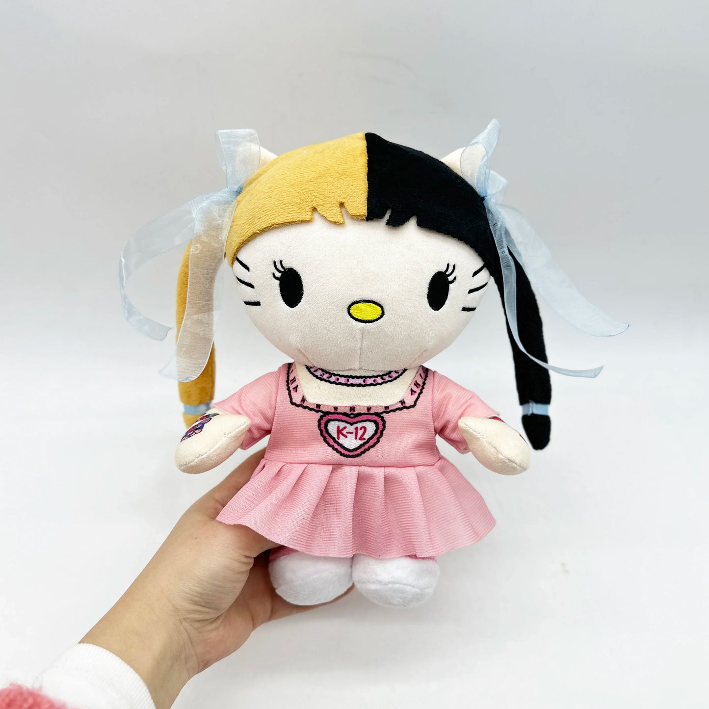 Hello Kitty Melanie Martinez Black and Yellow Hair Plush Doll with Pink Dress Plushies Stuffed Toys Boys Girls Fans Collect Gift