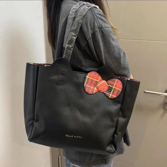 Hello Kitty Bow Women Fashion Casual Handbag Large Capacity Trend Shoulder Bag Korean Style New Niche Versatile Tote Bag