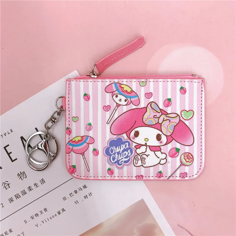 Hello Kitty Coin Purse My Melody Bag Kawaii Wallet Anime Pompom Purin Cinnamoroll Card Holder Children Pu Wallet Gifts