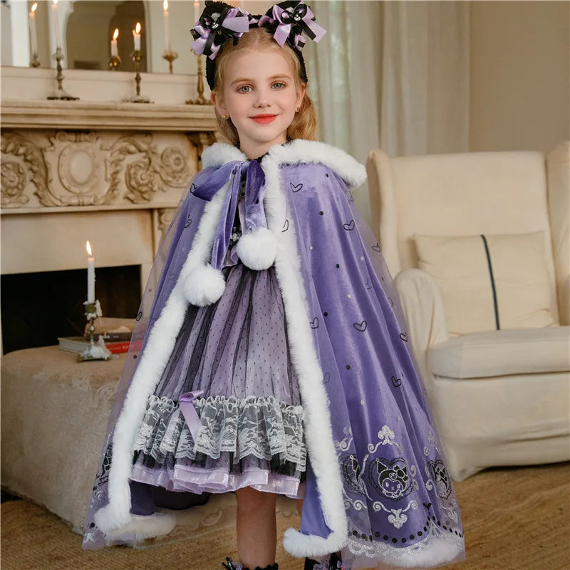 2025 New Cosplay Kuromi Cloak Fall Winter Children Birthday Party Clothes Halloween Cos Costume Girls Christmas Gifts