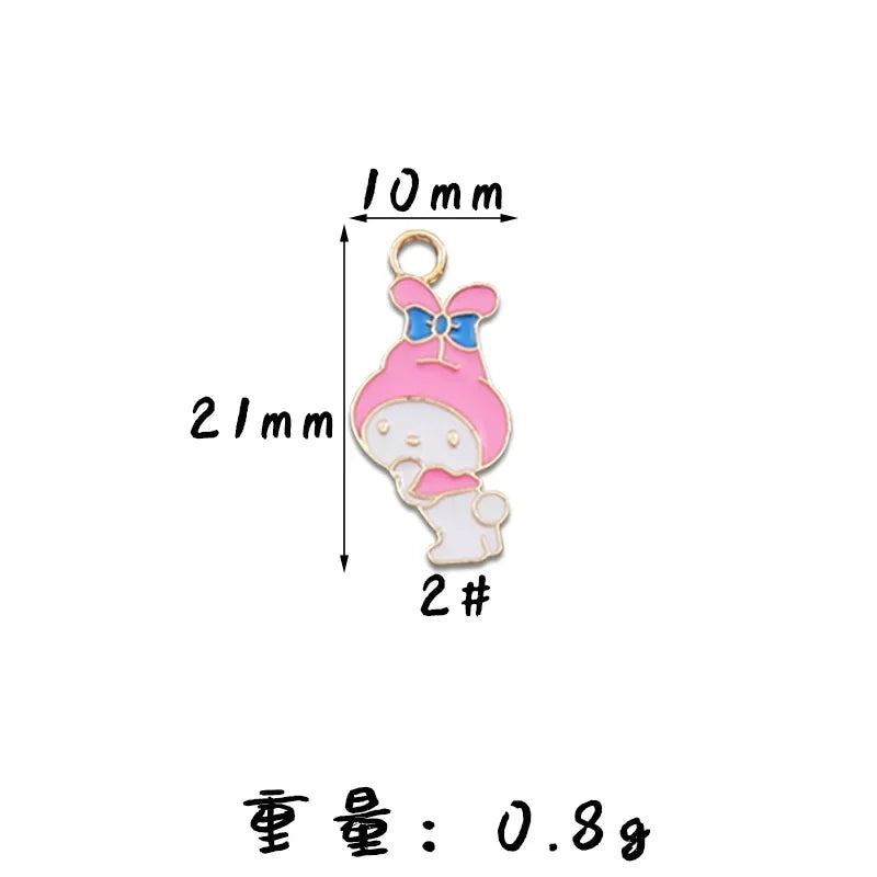 10PCS Accessories Korean Cartoon Kawaii Hello Kitty Kuromi Mymelody Diy Handmade Jewelry Cute Alloy Drip Oil Pendant