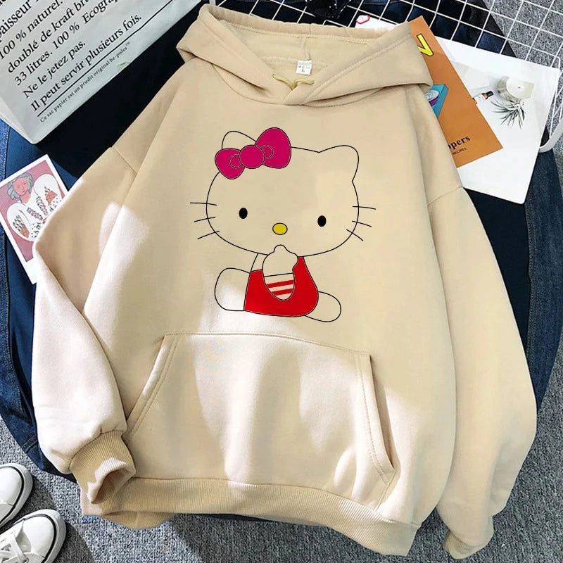 2025 Women's Aesthetic Sweatshirt Y2k Grunge Clothing Japanese Cartoon Classic Hello Kitty Hoodie Autumn and Winter Retro Tops