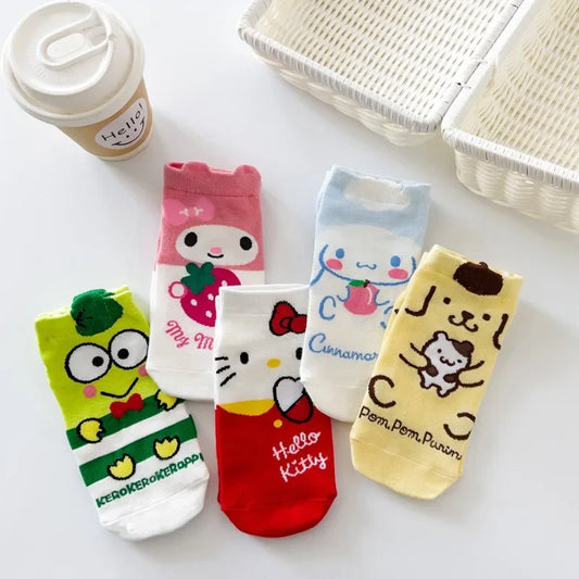 Hello Kitty Cartoon Women's Socks Cute Animal Socks Spring Summer Fall Boat Socks Fashion Everything with Preppy Look