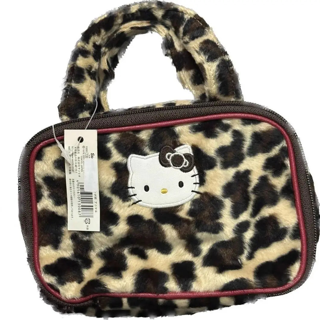 Hello Kitty Leopard Print Makeup Bag Women Zipper Cosmetic Organizer High Capacity Outdoor Girl Storage Make Up Case Gift