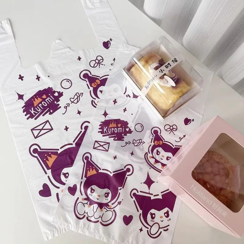 50 Pcs/set Cartoon Vest-Style Plastic Bags Hello Kitty Handheld Bin Bags for Home Use