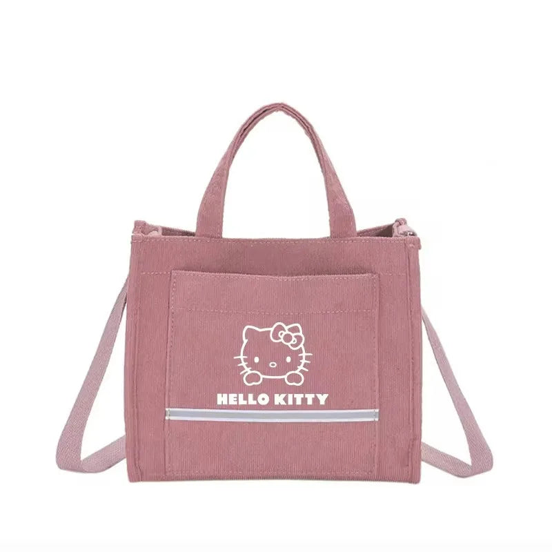 Hello Kitty Women Canvas Bags Shoulder Bag Fashion Tote Bags Girl Cartoon Printed Tote Bag Large Capacity Handbag Shopping Bags