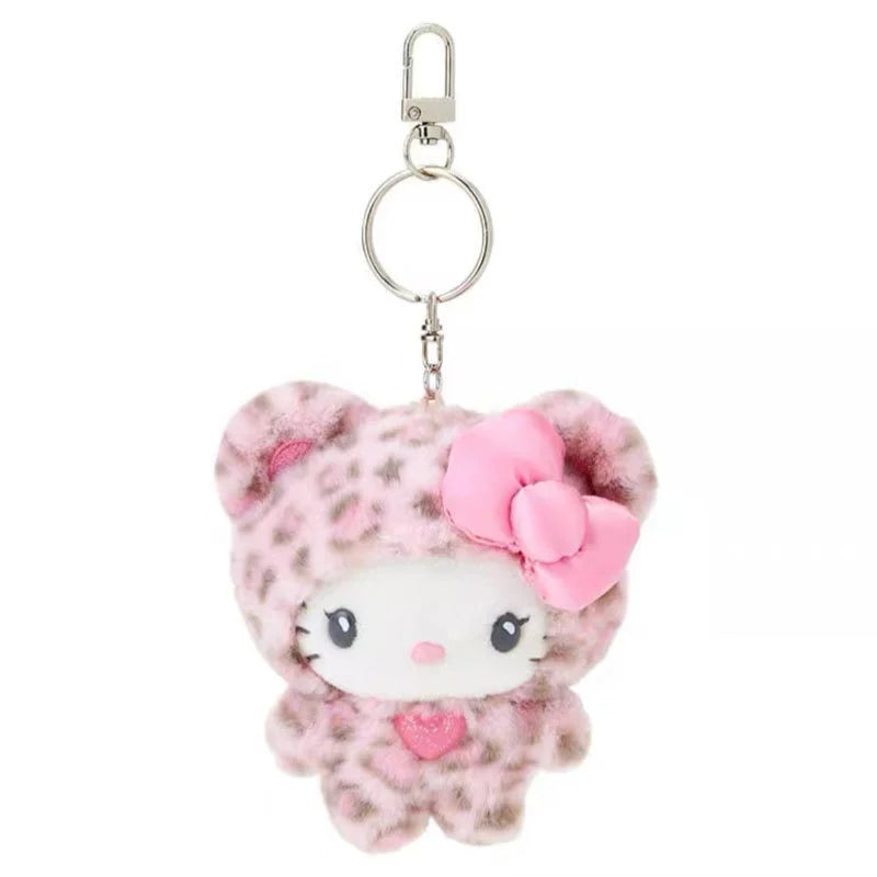 Kawaii Hello Kitty Doll Keychain Anime Kuromi Melody Cartoon Leopard Print Kt Pendant Toys Zipper Decoration Girl Gifts