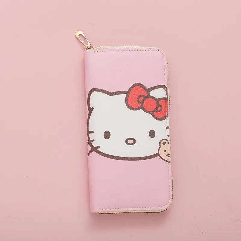 Hello Kitty Purse Long Zipper Texture Student Card Bag Large Capacity Coin Purse Kawaii KT Cute Bank Card Bag Storage Bag