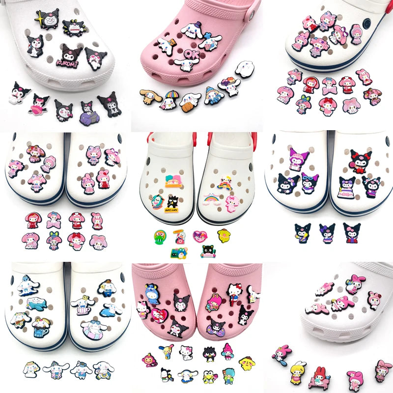 Sanrio Series Suit Shoe Charms Hellokitty Kuromi My Melody Set Shoe Charms for Clogs Shoe Accessories Charms for Friends Gifts