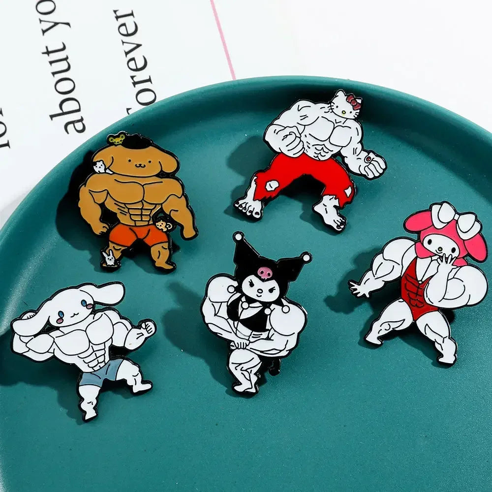 Kuromi brooch cute cartoon muscle my melody and hello kitty bodybuilding king kong barbie kawaii jewelry