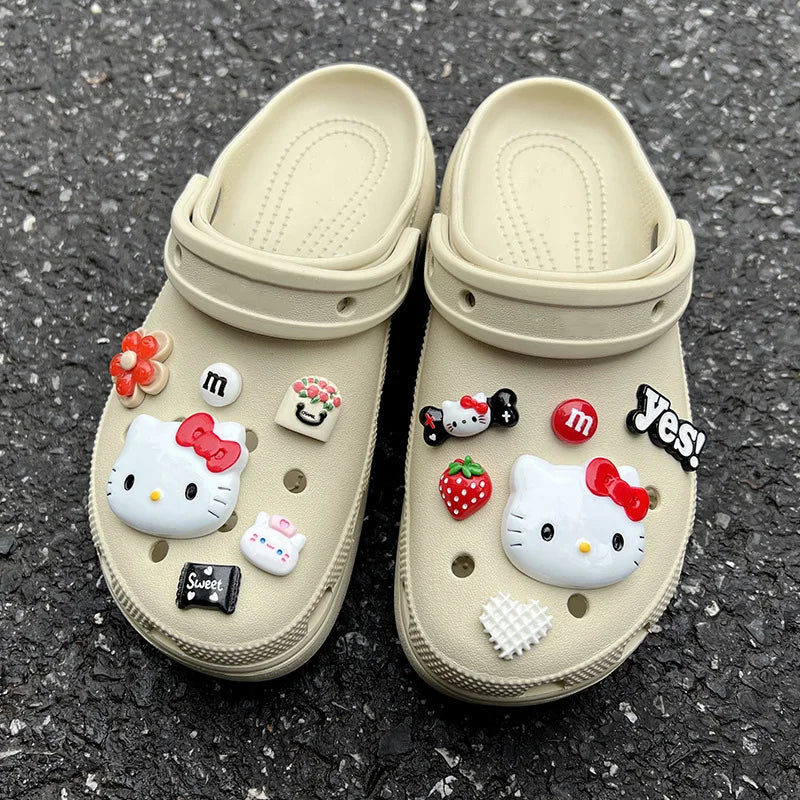 1 Set Lovely Hello Kitty Shoes Accessories Women Girls Sandals Garden Shoe Buckle Decorations Fit Charm DIY Birthday Gift