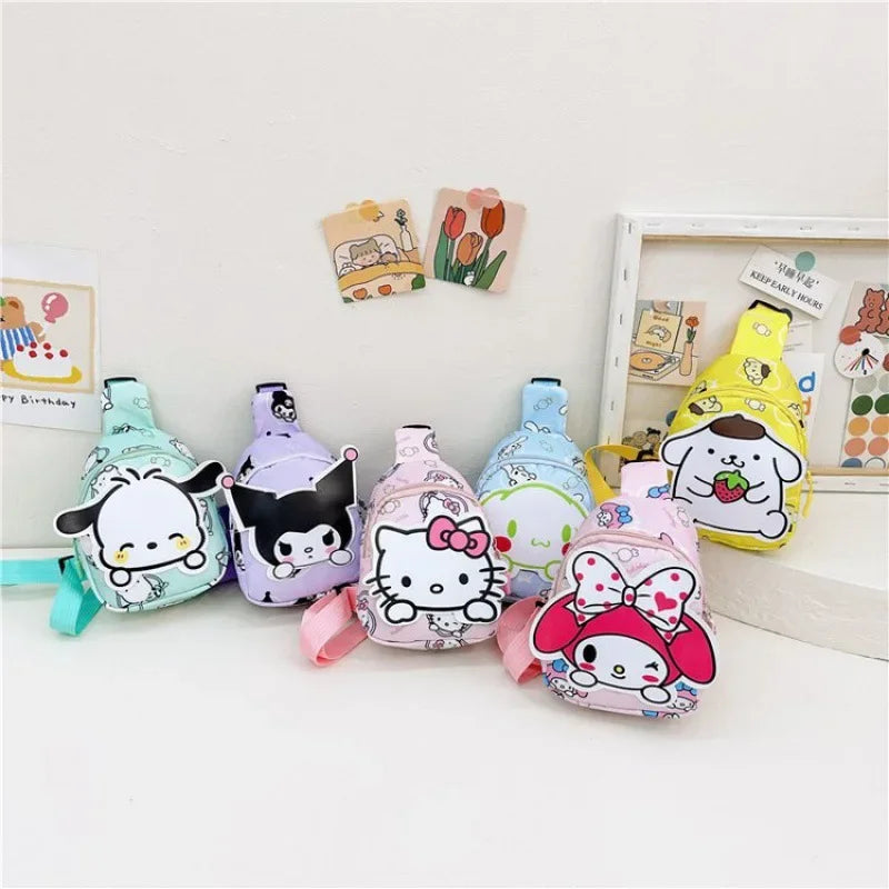 Kawaii Hello Kitty Chest Bag Crossbody Bags Kuromi My Melody Cinnamoroll Messenger Shoulder Handbag for Women Toys Girls