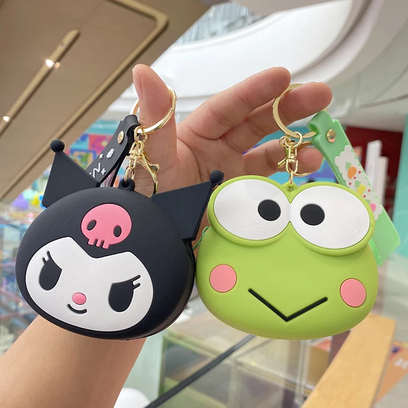 1PCS Kawaii Hello Kitty Kuromi Silicone Coin Purse Cinnamoroll Keychain Wallet Fashion Portable Keyring