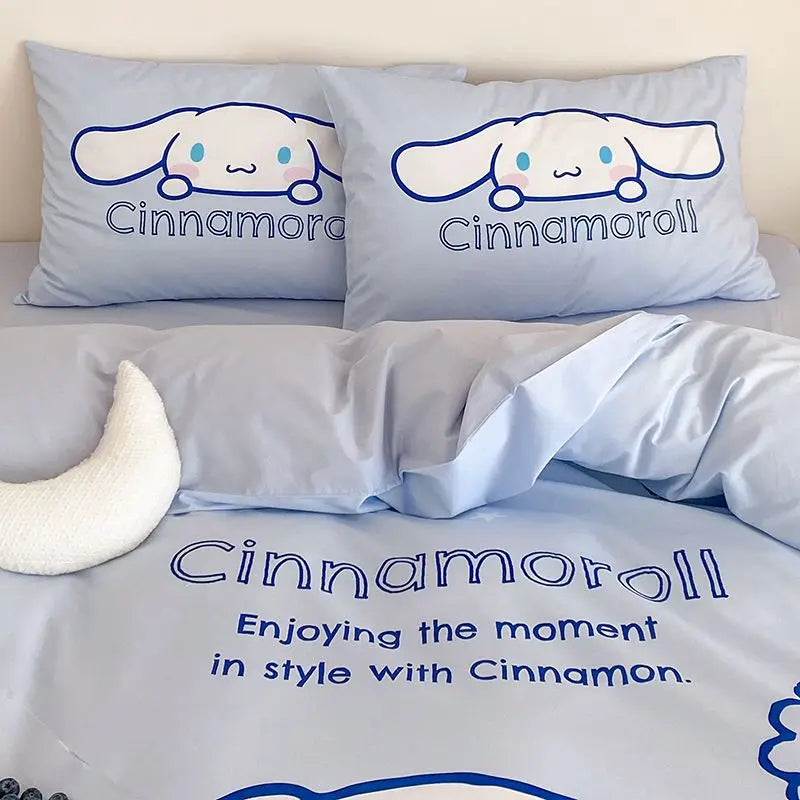 Kawaii Soft Bedding Kuromi Cinnamoroll Cartoon Cotton Student Home four-piece set Bed Sheet Quilt Cover Bed Accessories