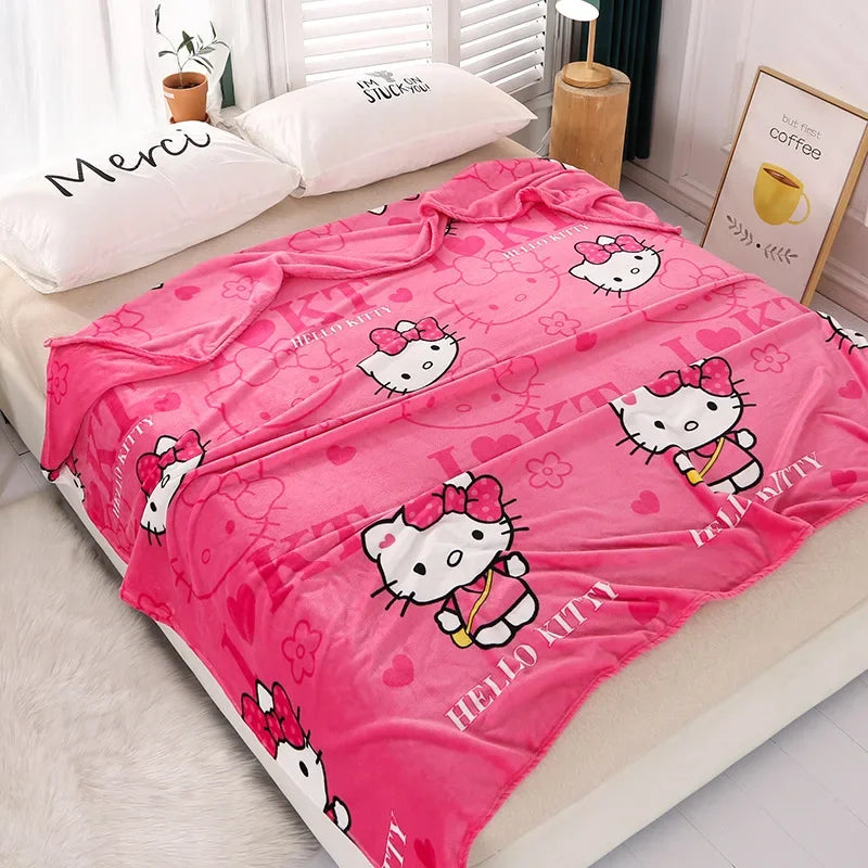 HelloKitty Flannel Air Conditioning Blanket Student Single Blanket Bed Sheet Girl Spring Autumn Pure Quilt Christmas Gift