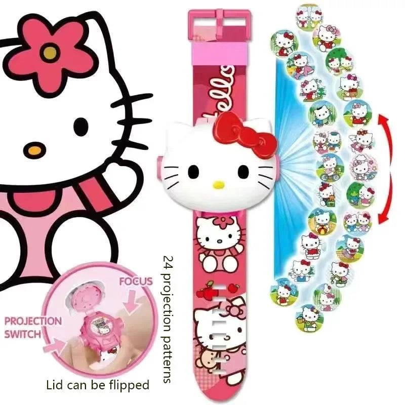 Hello Kitty Toys Set 24 Style 3D Projection Digital Watch Cinnamoroll Kuromi Melody Anime Action Figure Model Toy For Kid