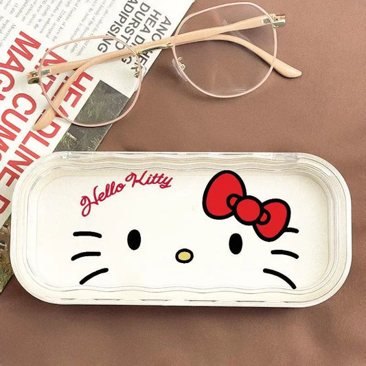 New Hello Kitty Glasses Case Red Storage Box Anime Kawaii Cartoon Transparent Sunglasses Protective Case Girl for Gifts