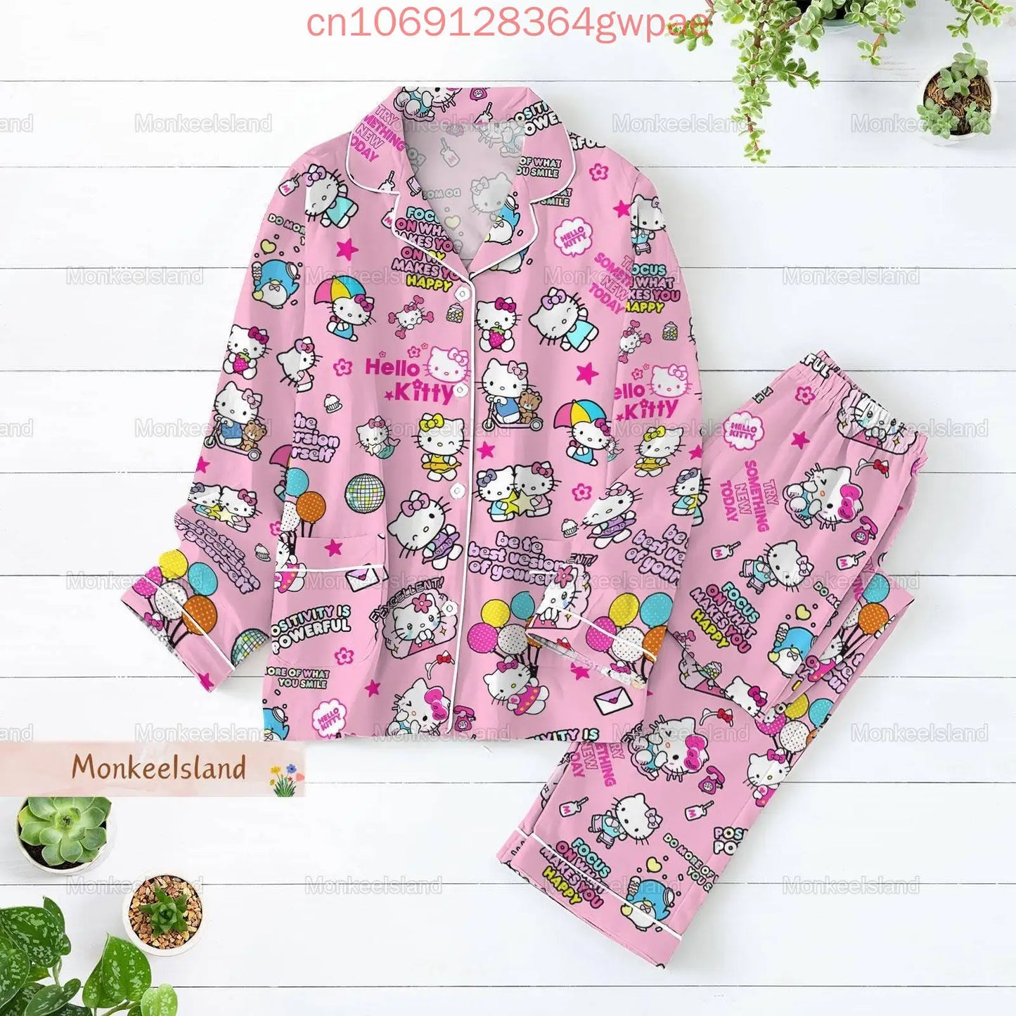 2025 New Hello Kitty Pajama Set 3d Printed Casual Men's and Women's Long Sleeve Shirt Pajama Set Hellokitty Family Pajamas Set