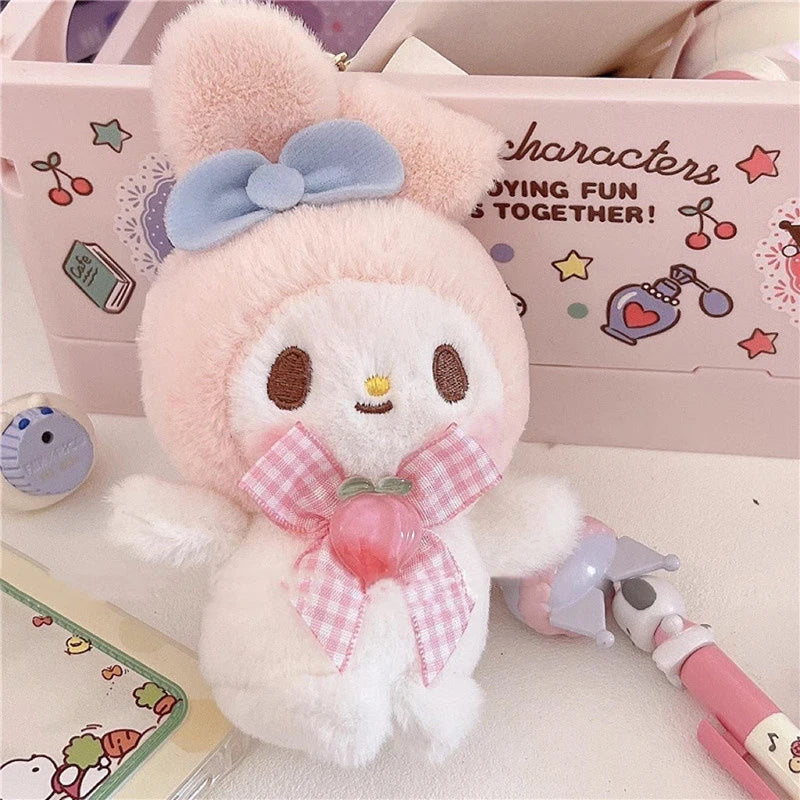 Kawaii Plush Keychain Toy Hello Kitty My Melody Kuromi Cinnamoroll Cartoon Student Backpack Pendant Decoration Girl Gifts