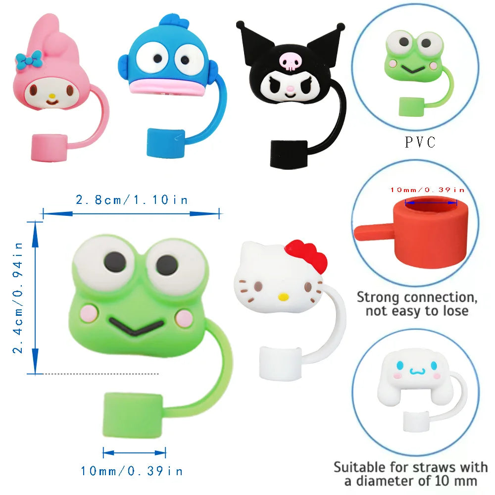 Hello Kitty Silicone Sealing Straw Plug Reusable Drinking Dust Cap Plugs Tips Cover Suit Cup Cute Cartoon DIY Accessories