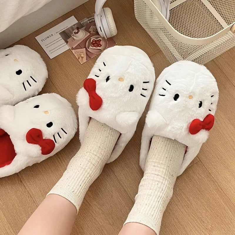 Plush Slippers Hello Kitty Kawaii Cute Student Autumn Winter Bedroom Soft Padded Plush Bedroom Adult Shoes Girls Xmas