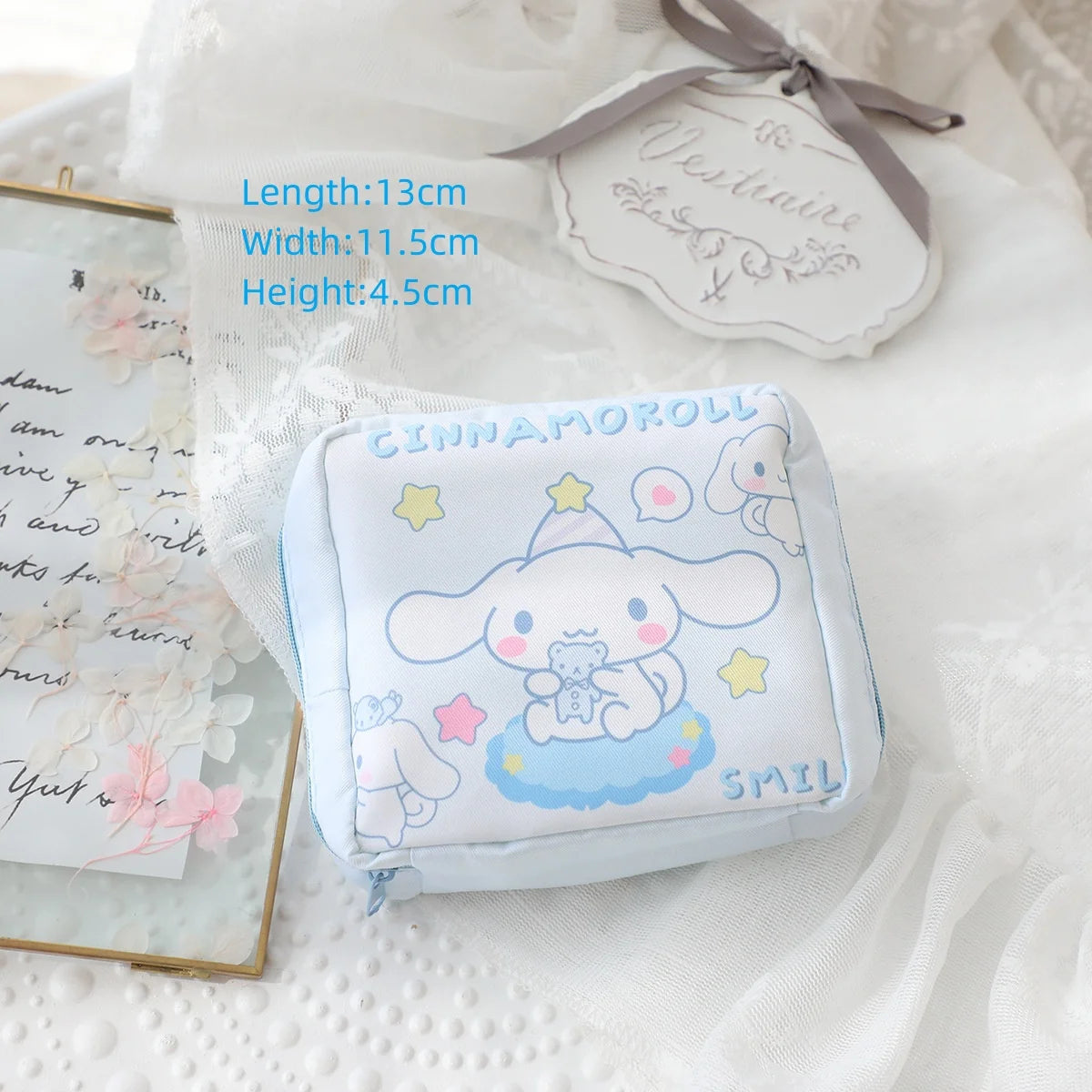 Hello Kitty Cinnamoroll Kuromi Cartoon Girl Sanitary Napkin Storage Bag MakeUp Bag Coin Purse  Card Holder Bag