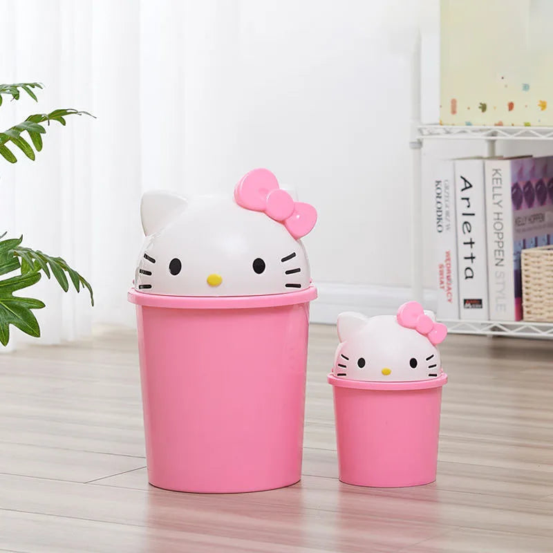 New Hello Kitty Home Bedroom Living Room Bathroom Kitchen Large Trash Can Small Kawaii Cartoon Adult Desk Trashes Can