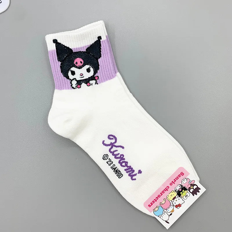 Kawaii Cartoon Hello Kitty Melody Socks for Girls Medium Kuromi Cinnamoroll Cotton Socks White Sock Women Female