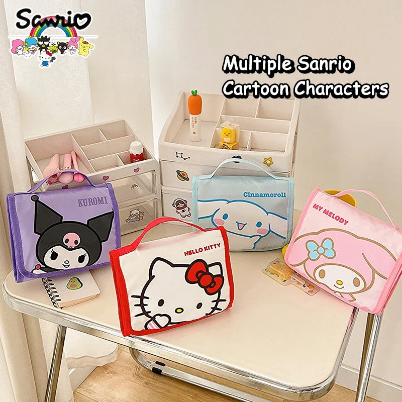 Sanrio Folding Makeup Bag Hello Kitty Large Capacity Cartoon Pencil Case Cute Travel Kuromi Portable Cosmetics Brush Storage Bag