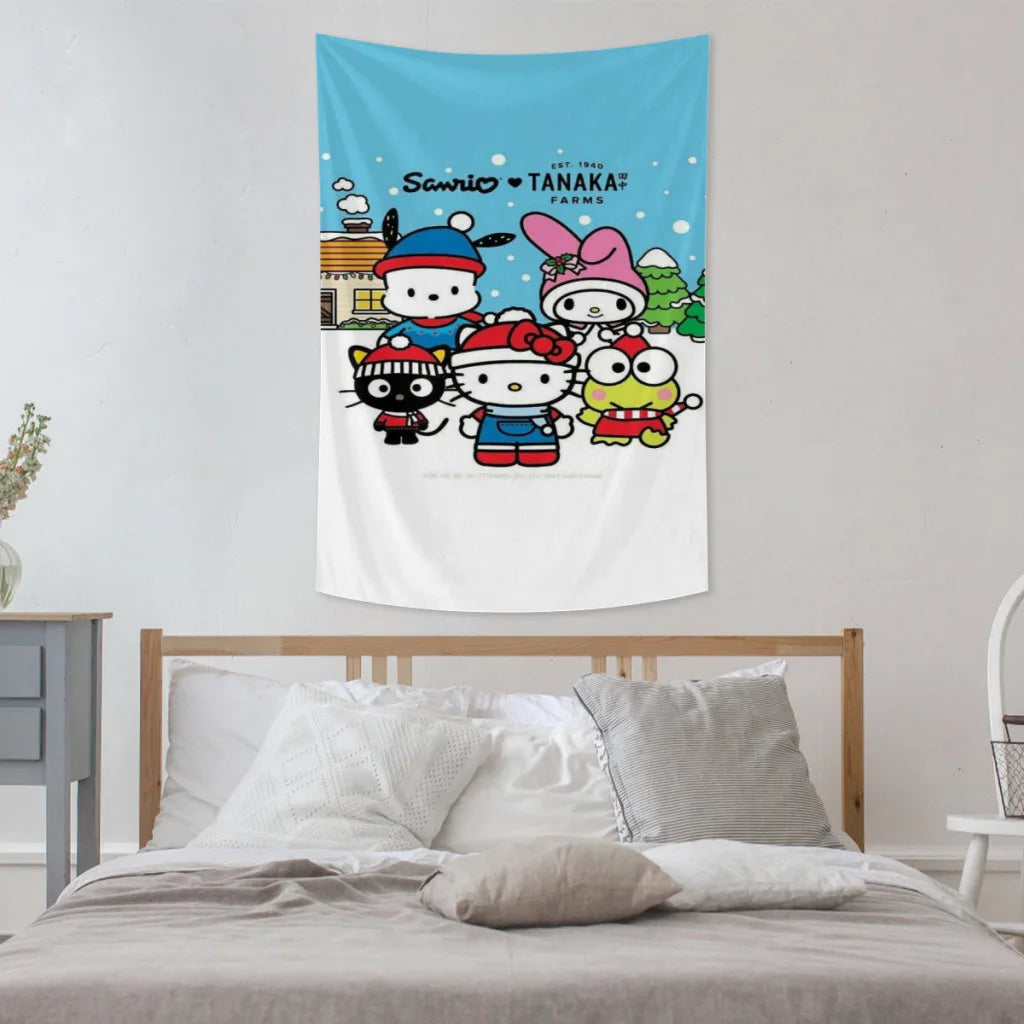 Cute Anime Sanrio Hello Kitty Kawaii Tapestries   Room Decoration Items Home Décor Bedroom Wall Decorating Cloth