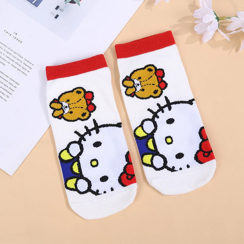 1 Pair Hello Kitty Child Socks Kawaii Kuromi My Melody Pochacco Cinnamoroll Short Socks Baby Socks