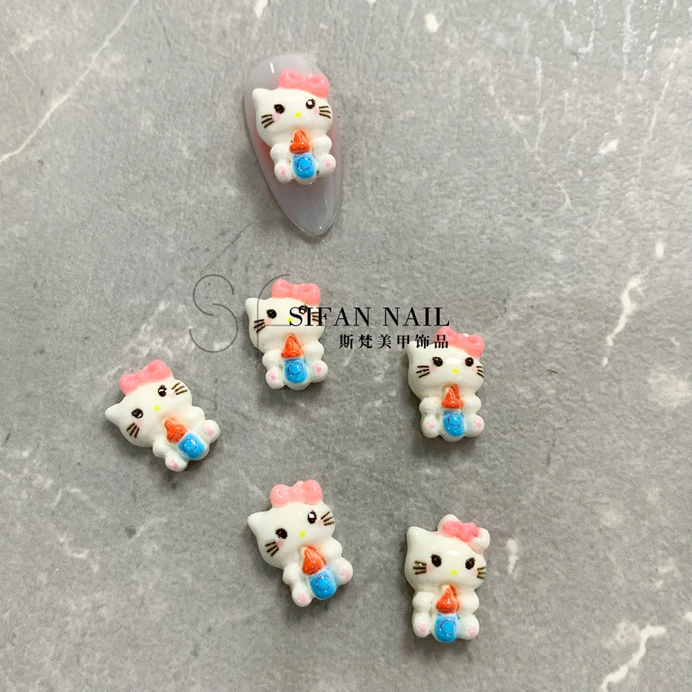 20PCS Kawaii Cartoon 3D Nail Accessories Hello Kitty Kuromi Dress Up Bowknot Decoration Art Charms DIY Jewelry Supplies Gift