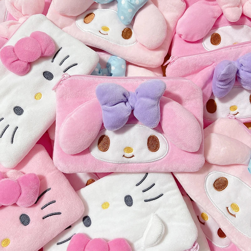 hello kitty cute my melody Melody plush toy coin purse storage bag polka dot bow anime girl birthday gift 16cm wholesale