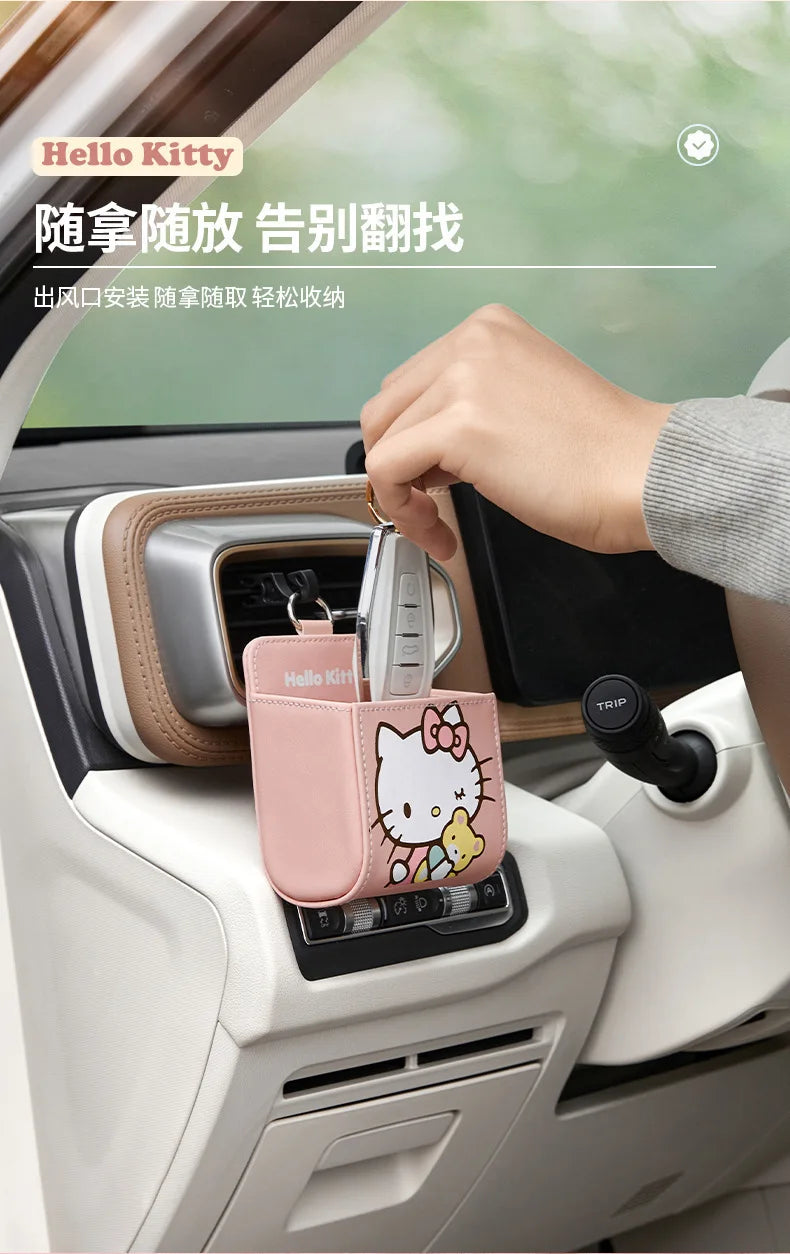 Kawaii KT Cat Car Air Outlet Storage Bag Hello Kitty Storage Box Multifunctional Auto Organizer Box Car Decor Accessories