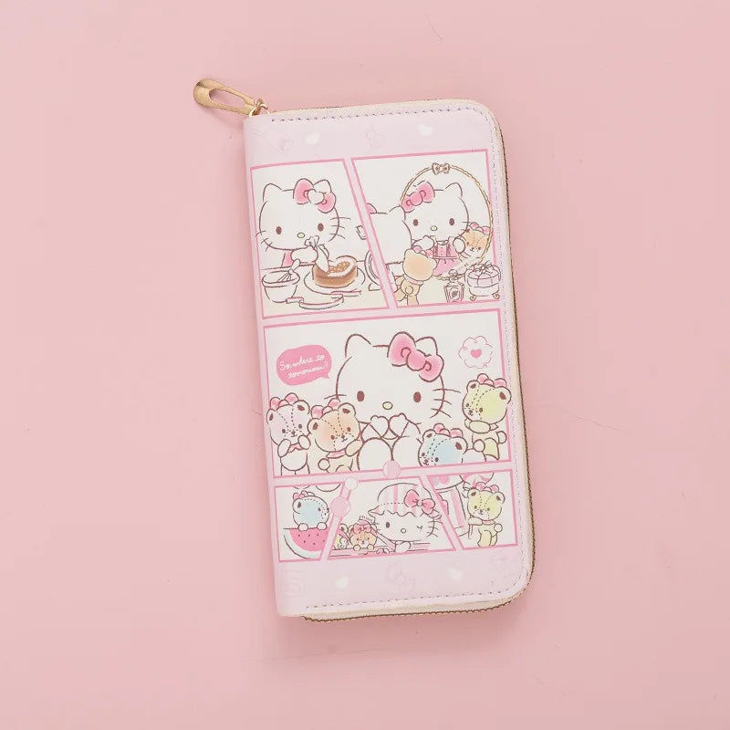 Hello Kitty Purse Long Zipper Texture Student Card Bag Large Capacity Coin Purse Kawaii KT Cute Bank Card Bag Storage Bag