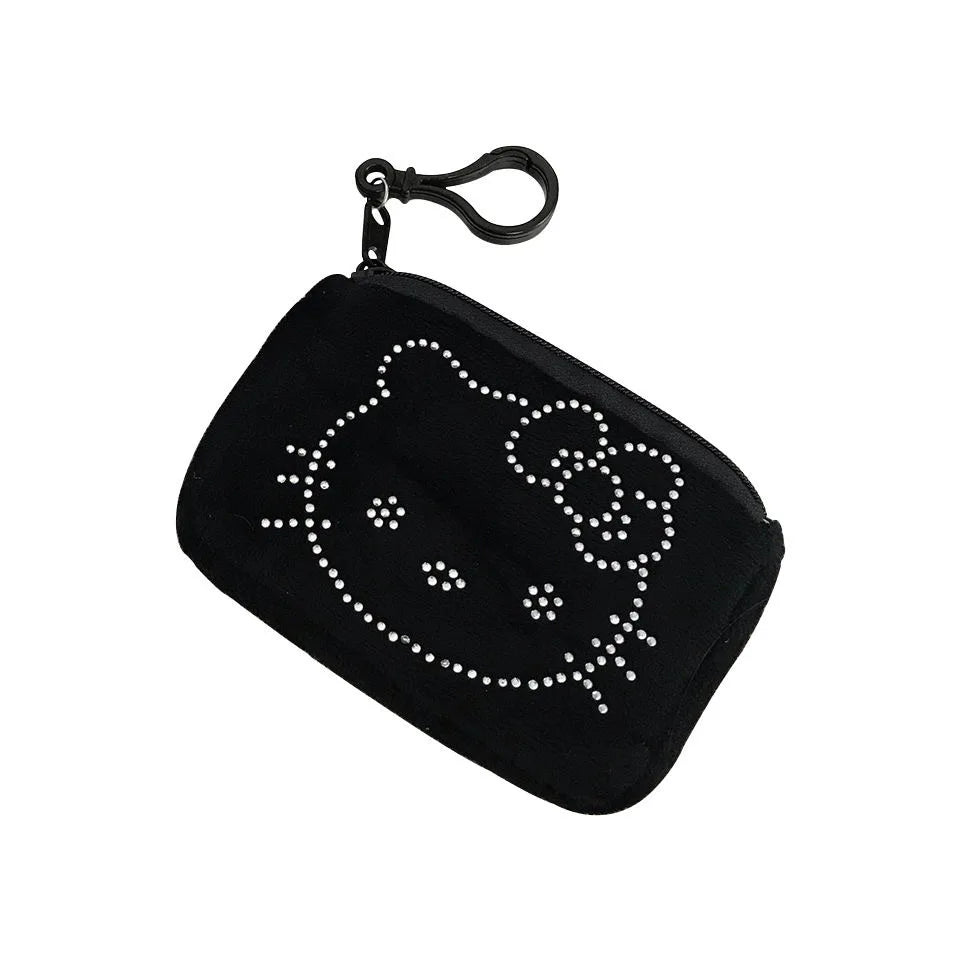 Japanese hello kitty cute portable coin purse plush mini storage black key bag portable headphones bag cute clutch wallet