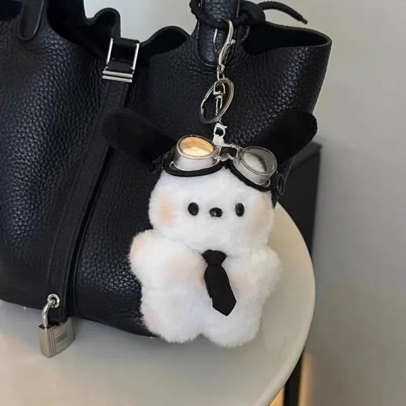 Plush Pochacco doll Anime cartoon Bag Pendant Car Keychain Accessories Kawaii Keychain Bow Blush Pochacco Toy Gift