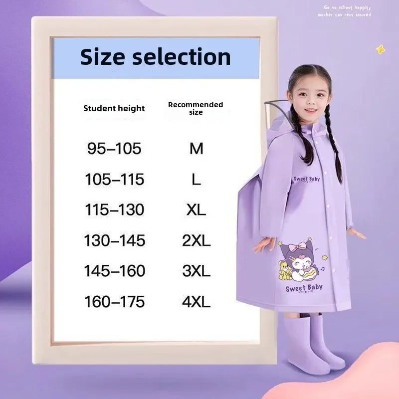 Cartoon kuromi children's raincoat for students going to school with school bag, cute anime raincoat outdoor waterproof