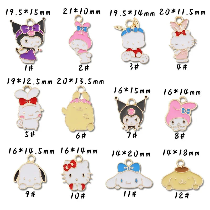 10PCS Accessories Korean Cartoon Kawaii Hello Kitty Kuromi Mymelody Diy Handmade Jewelry Cute Alloy Drip Oil Pendant